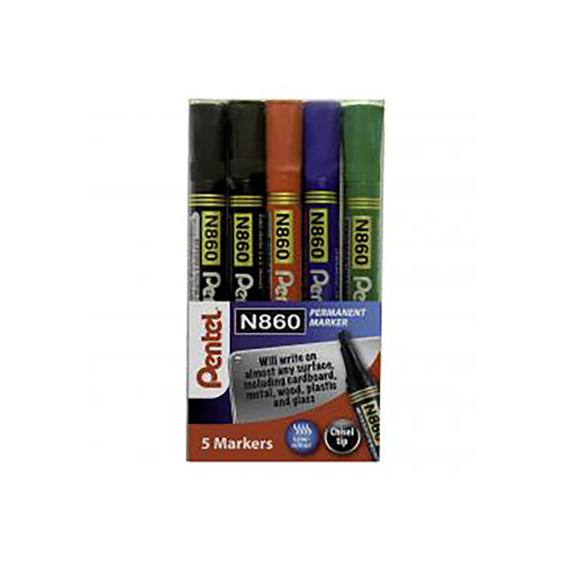 Pentel Chisel Tip Permanent Marker Assorted (Pack of 5) - Premium Range