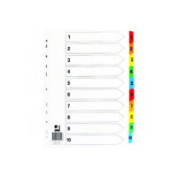Q-Connect 1-10 Index Multi-punched Reinforced Board Multi-Colour Numbered Tabs A4 White